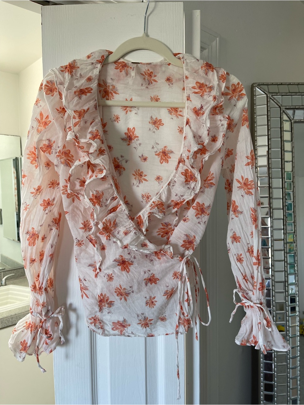 Free People Floral Ruffle Wrap Blouse
